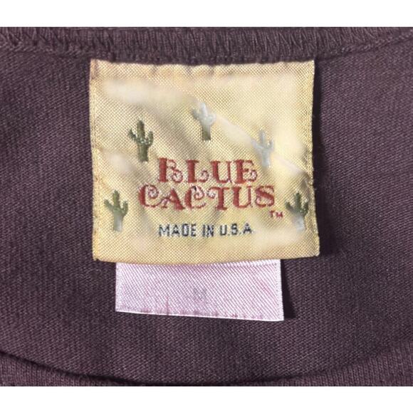 Vintage Blue Cactus Maxi Dress Size Medium Maroon Short Sleeve Southwestern USA - Picture 7 of 10